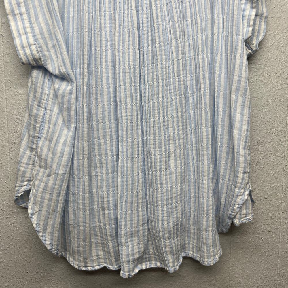 Old Navy Crinkled Striped Button Front Shirt Womens Small Oversized Nautical - Picture 8 of 11